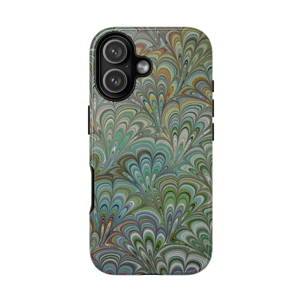 Green Marbled Peacock Durable Phone Case - Dual Layer - Matte or Glossy