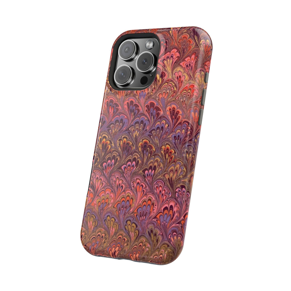 Mag Safe Marble iPhone Case - Red, Burgundy, Lavender & Gold Impact-Resistant