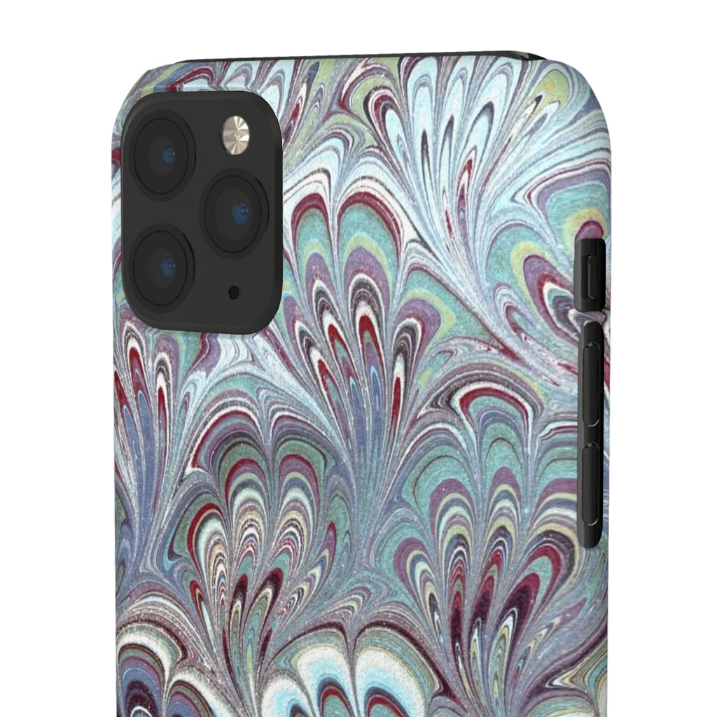 Marbled Feather Blue, White + Burgundy Swirl - Single Layer Slim Phone Case