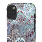 Marbled Feather Blue, White + Burgundy Swirl - Single Layer Slim Phone Case