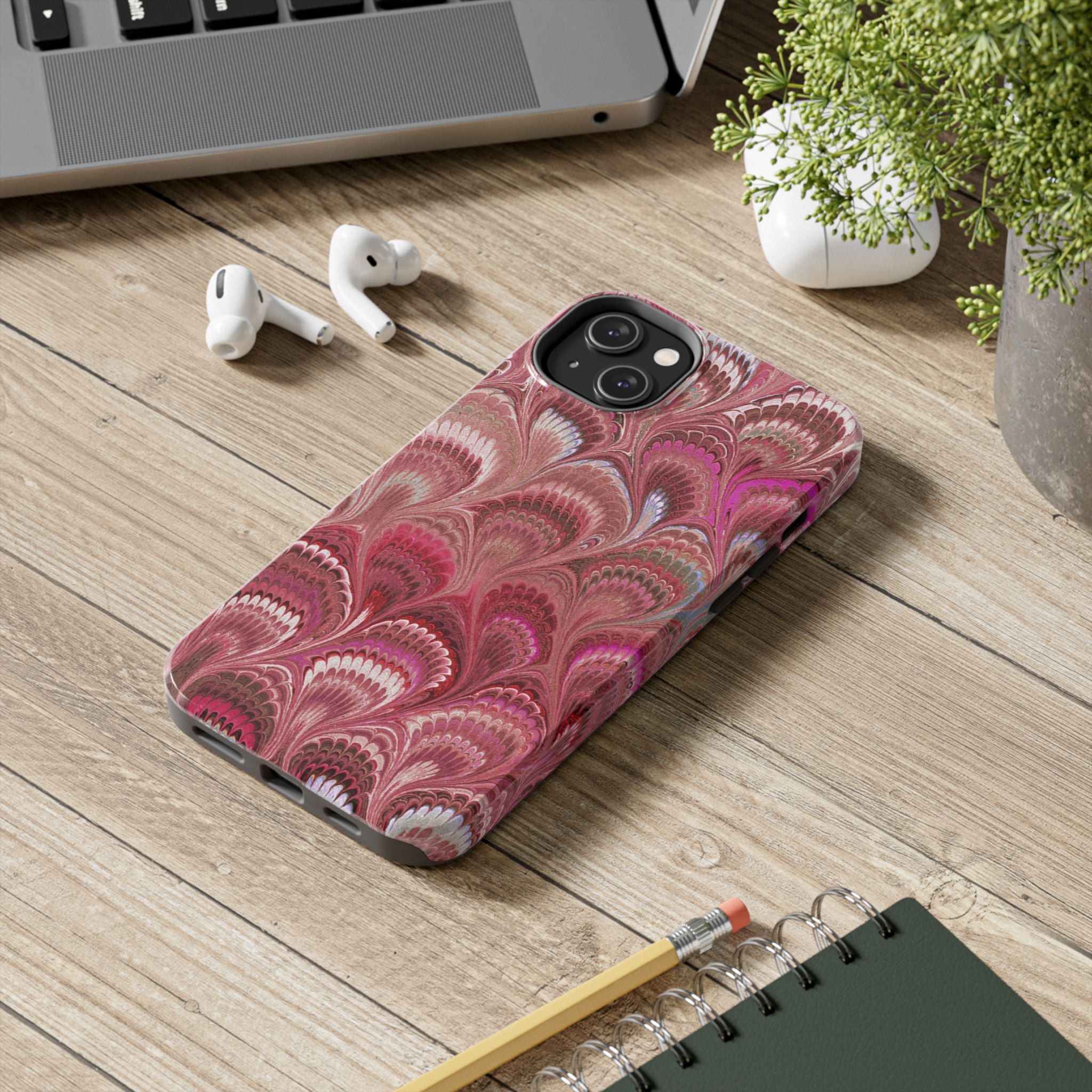 Pink Peacock Marble Italian Tough Phone Case — Durable Marbled Phone Case