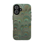 Marbled Peacock Durable Phone Case - Olive Green and Brown - Matte or Glossy