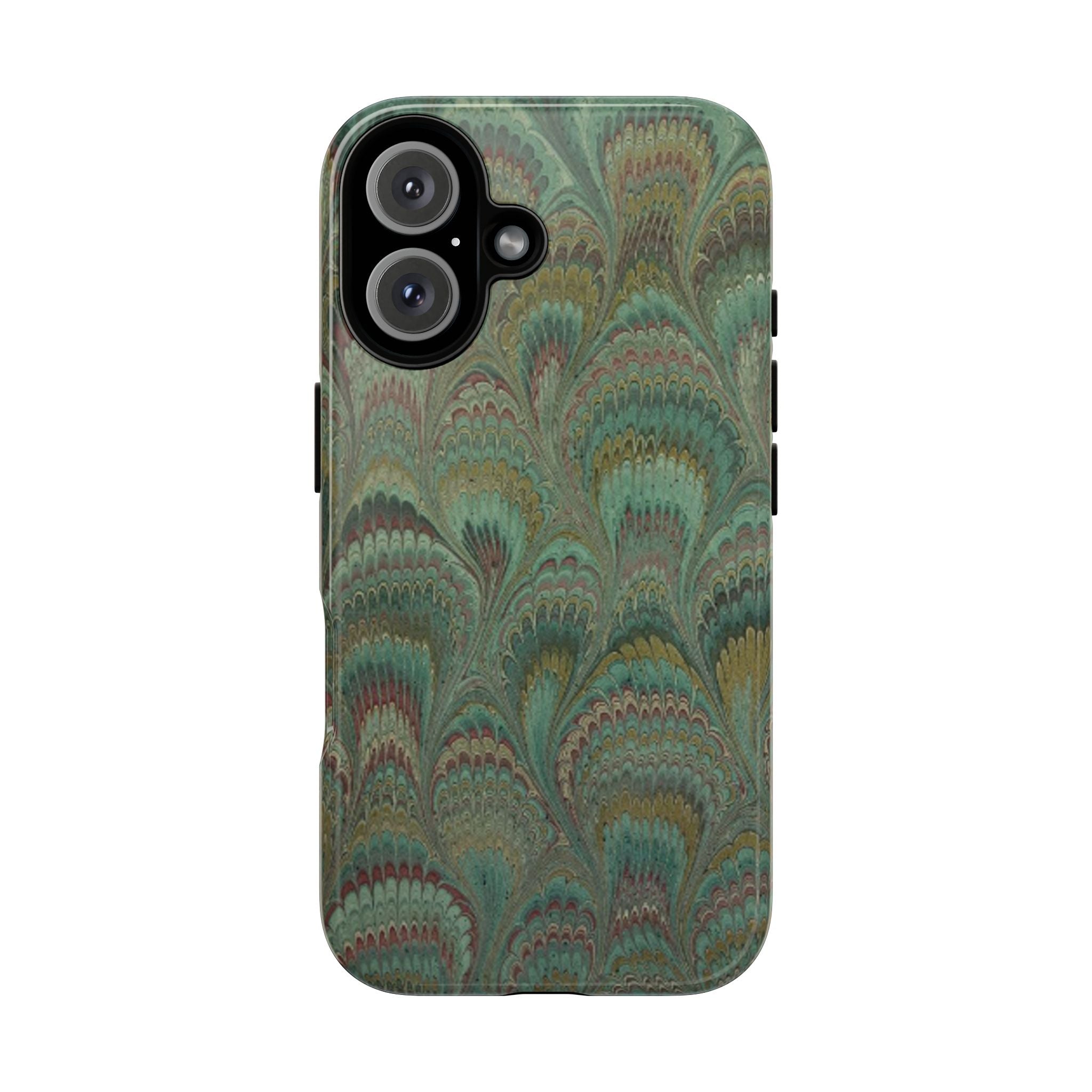 Marbled Peacock Durable Phone Case - Olive Green and Brown - Matte or Glossy