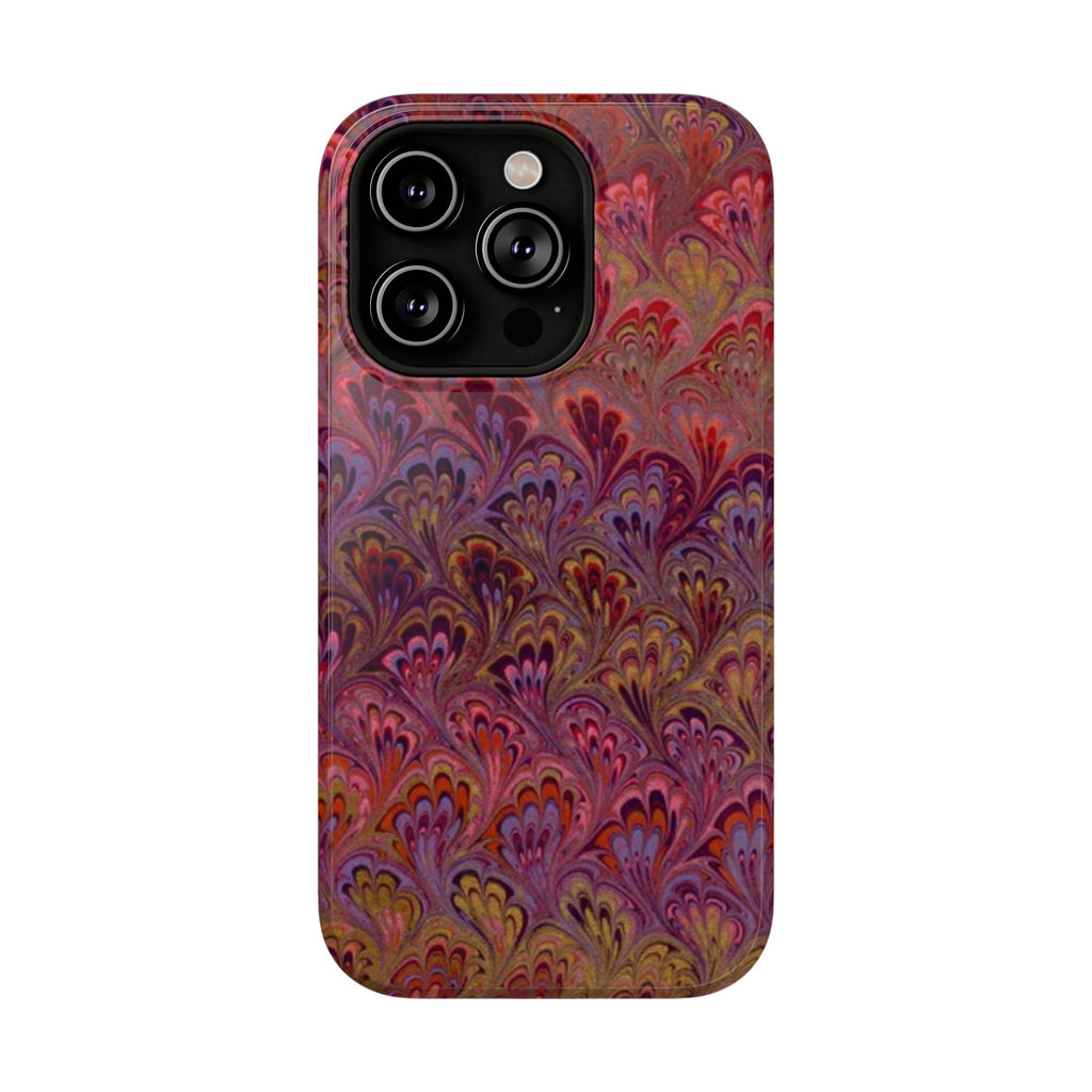 Red, Burgundy, Lavender Italian Peacock Feather Design Phone Case