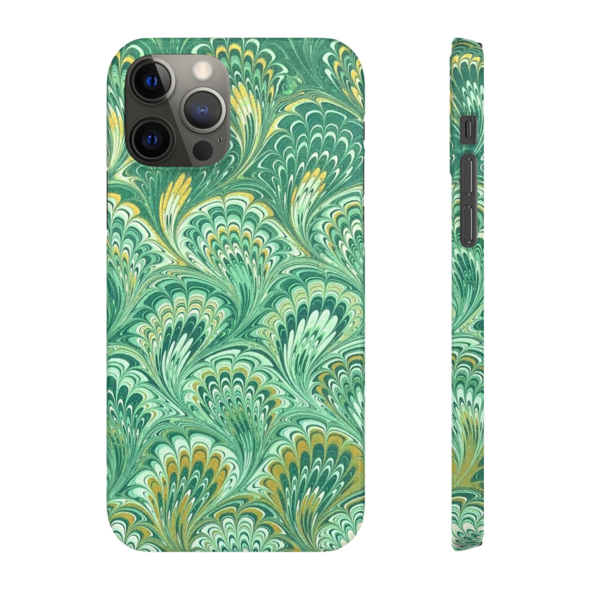 Marbled Feather Green Swirl - Single Layer Slim Phone Case