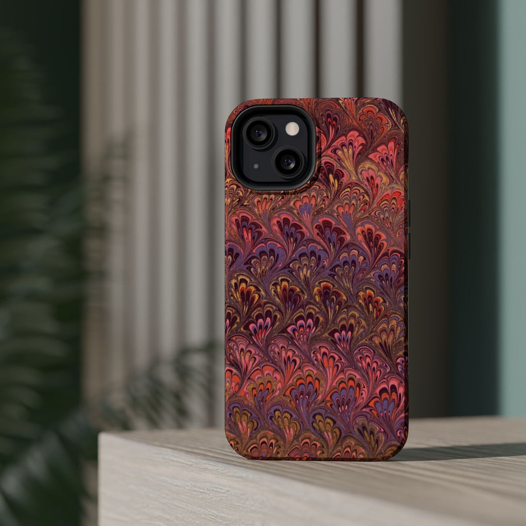 Mag Safe Marble iPhone Case - Red, Burgundy, Lavender & Gold Impact-Resistant