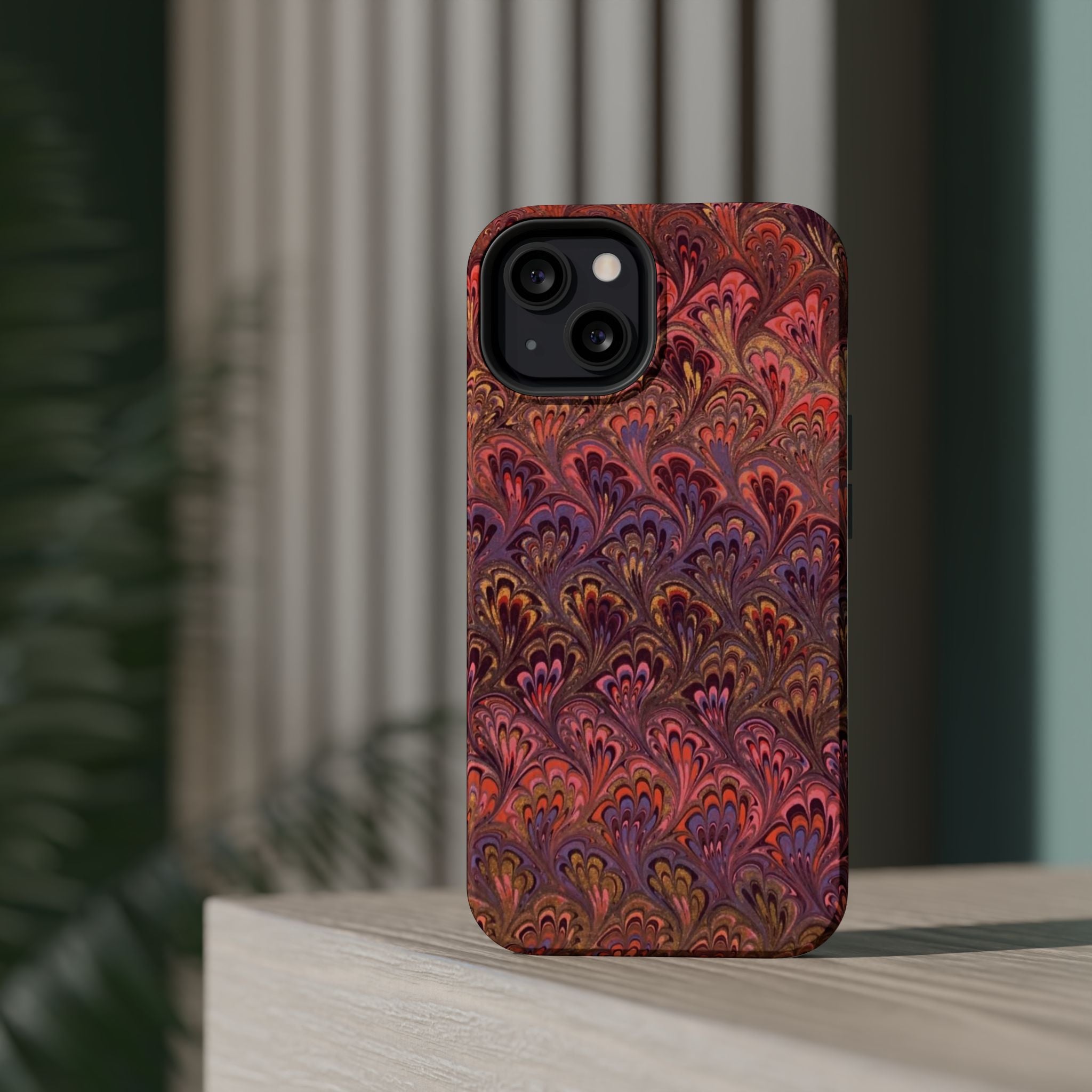 Mag Safe Marble iPhone Case - Red, Burgundy, Lavender & Gold Impact-Resistant