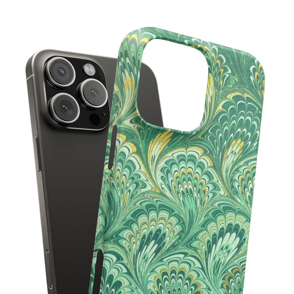 Marbled Feather Green Swirl - Single Layer Slim Phone Case