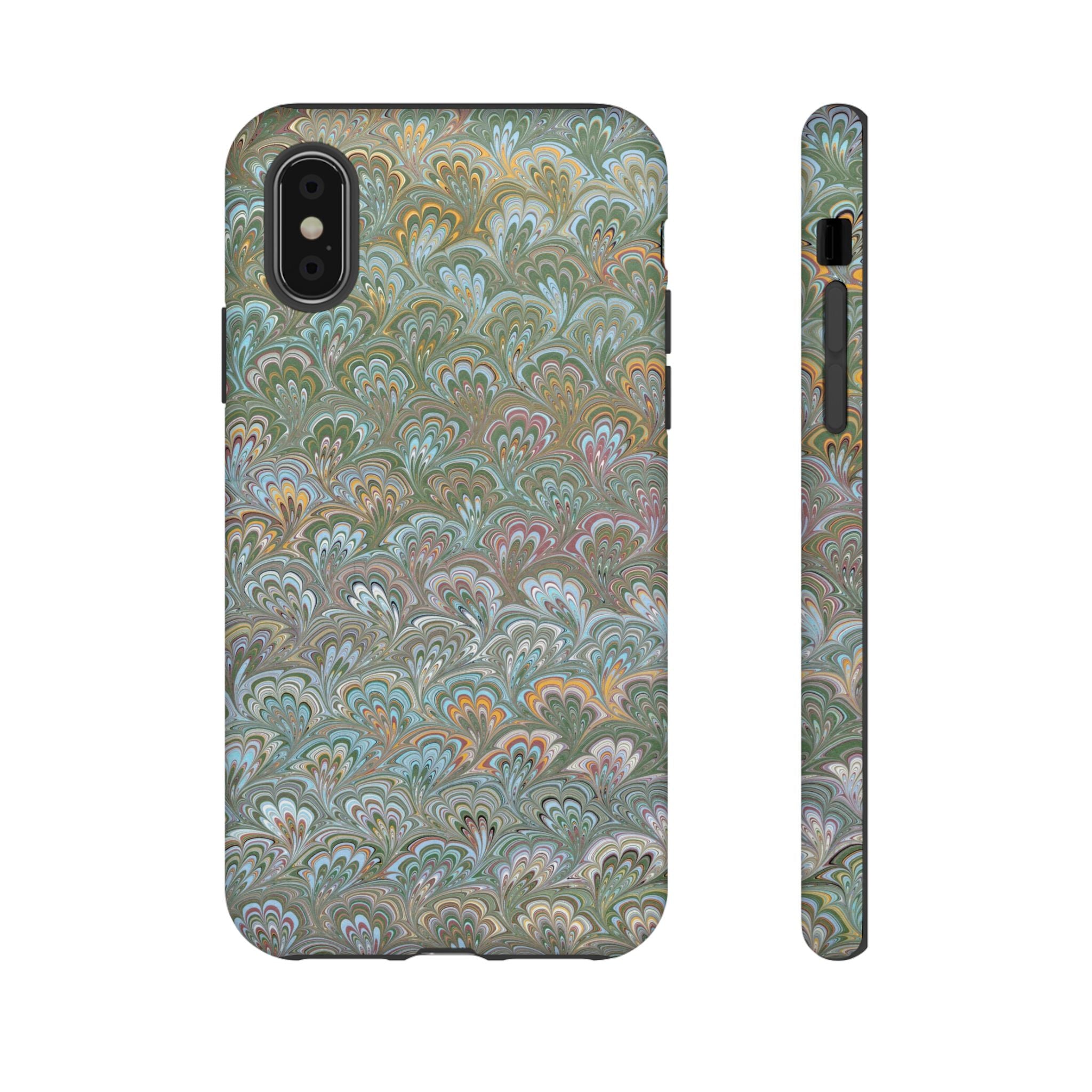 Blue and Green Feather Marbled Phone Case — Dual Layer - Tough Protective Phone Cover