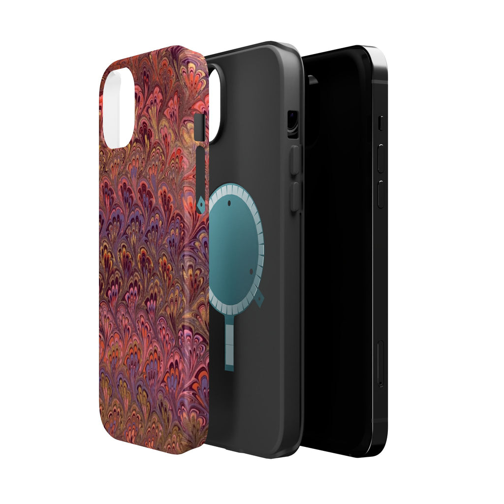 Mag Safe Marble iPhone Case - Red, Burgundy, Lavender & Gold Impact-Resistant