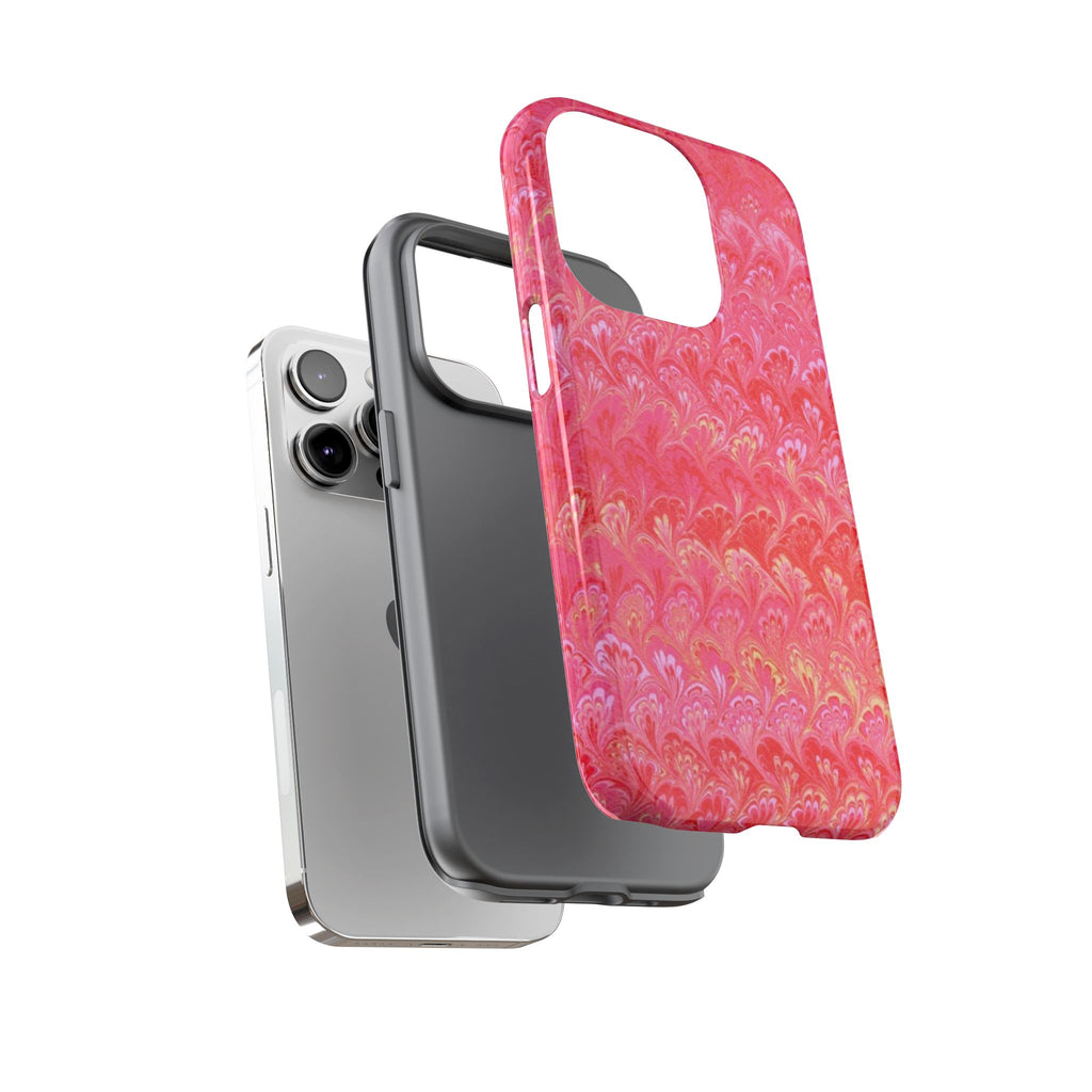 Pink and Gold Marbled Peacock Durable Phone Case - Olive Green and Brown - Matte or Glossy