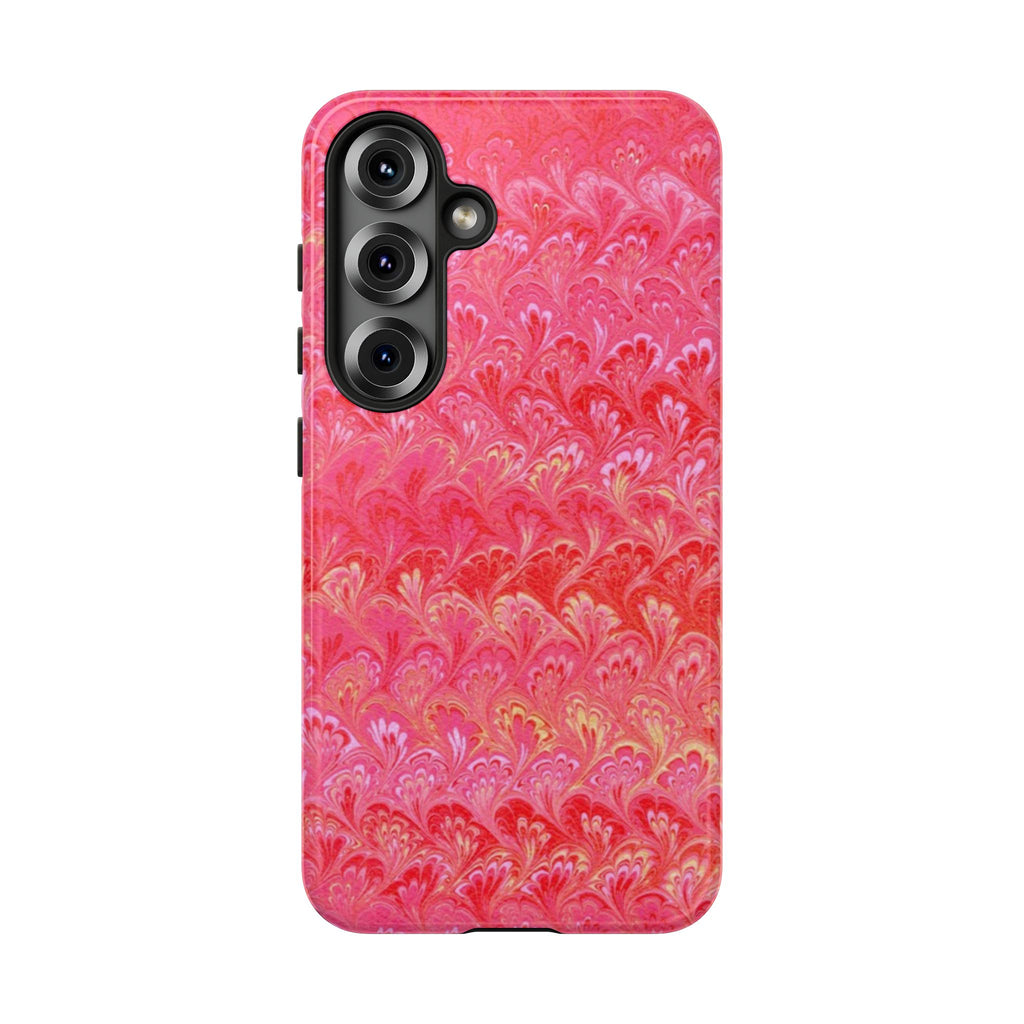 Pink and Gold Marbled Peacock Durable Phone Case - Olive Green and Brown - Matte or Glossy
