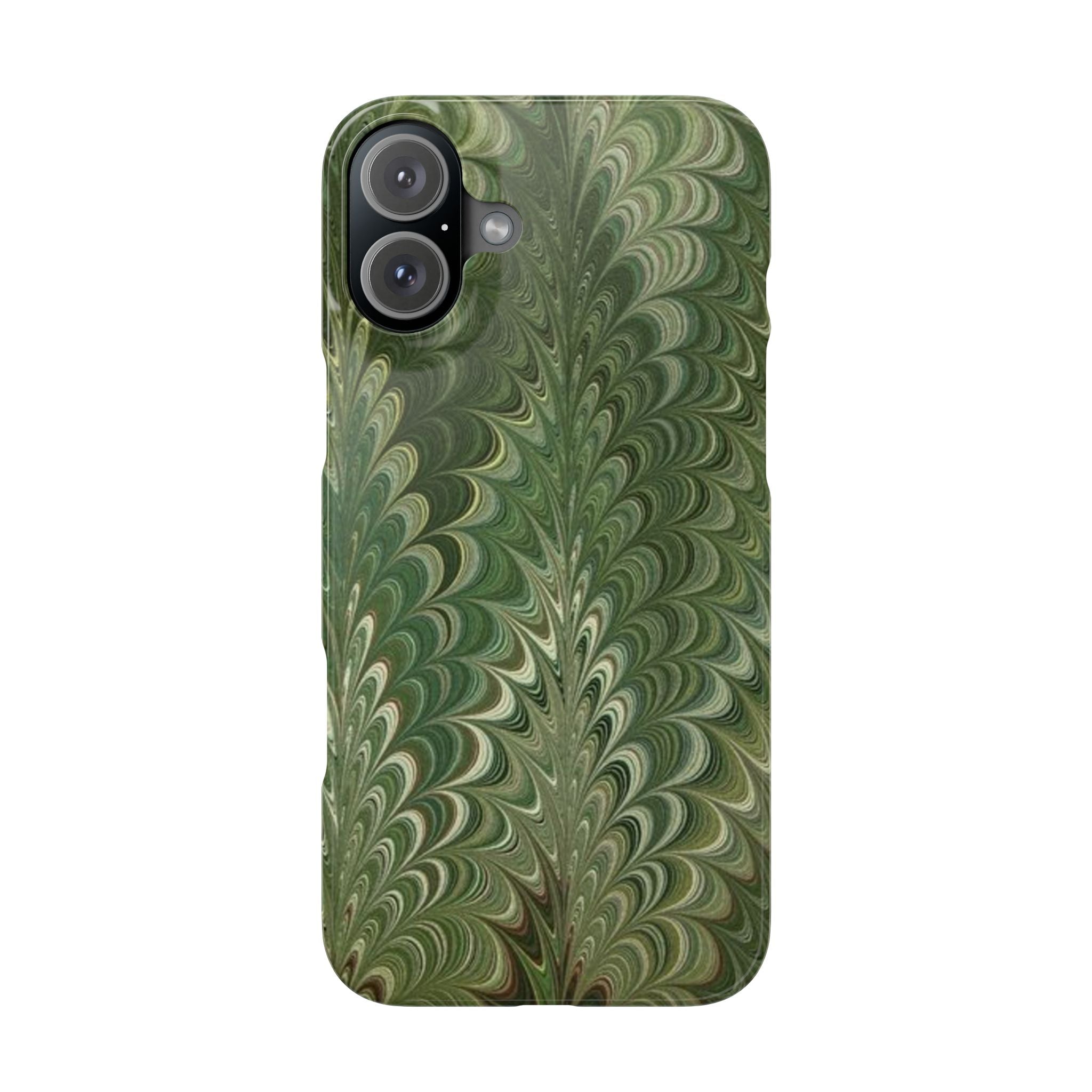 Green Marbled Slim Phone Case — Botanical Swirl Pattern Slim Case