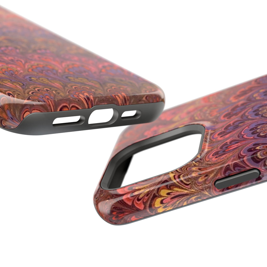 Mag Safe Marble iPhone Case - Red, Burgundy, Lavender & Gold Impact-Resistant