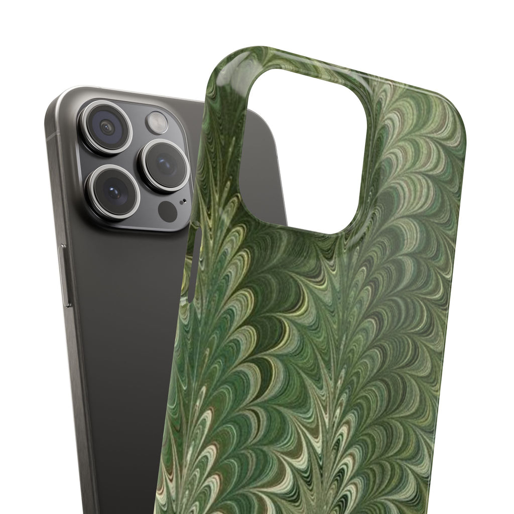 Green Marbled Slim Phone Case — Botanical Swirl Pattern Slim Case