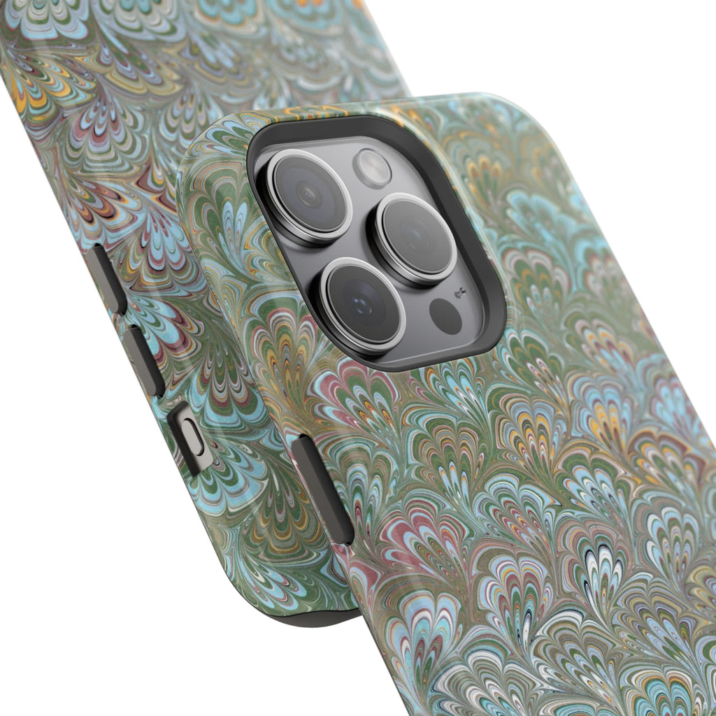 Green, Blue, + White Marbled Peacock - Dual Layer MAG SAFE Phone Case