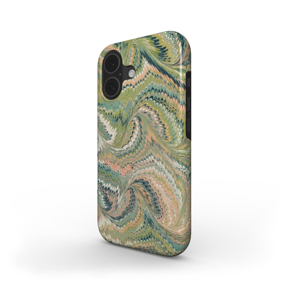 Green Vintage Marbled Swirl MagSafe Dual Layer Phone Case