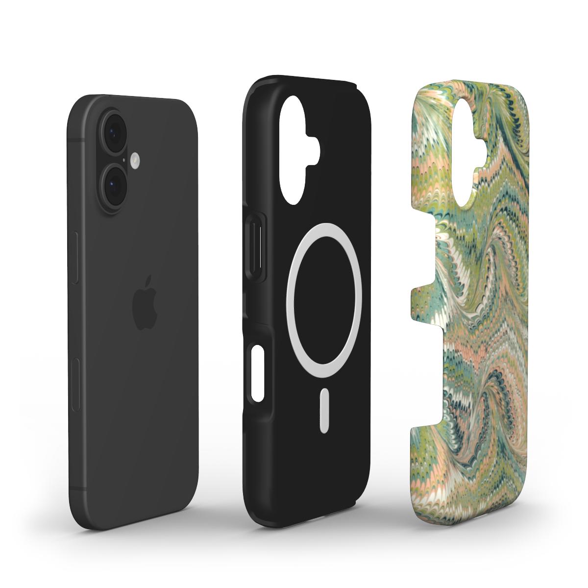 Green Vintage Marbled Swirl MagSafe Dual Layer Phone Case