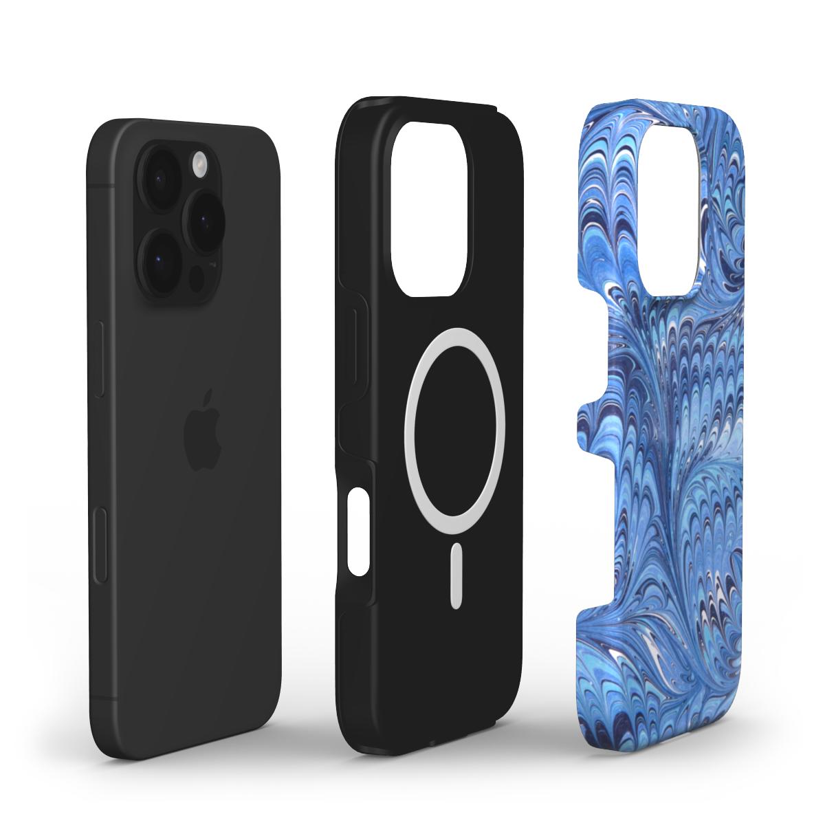 Deep Blue Vintage Marbled Swirl MagSafe Dual Layer Phone Case