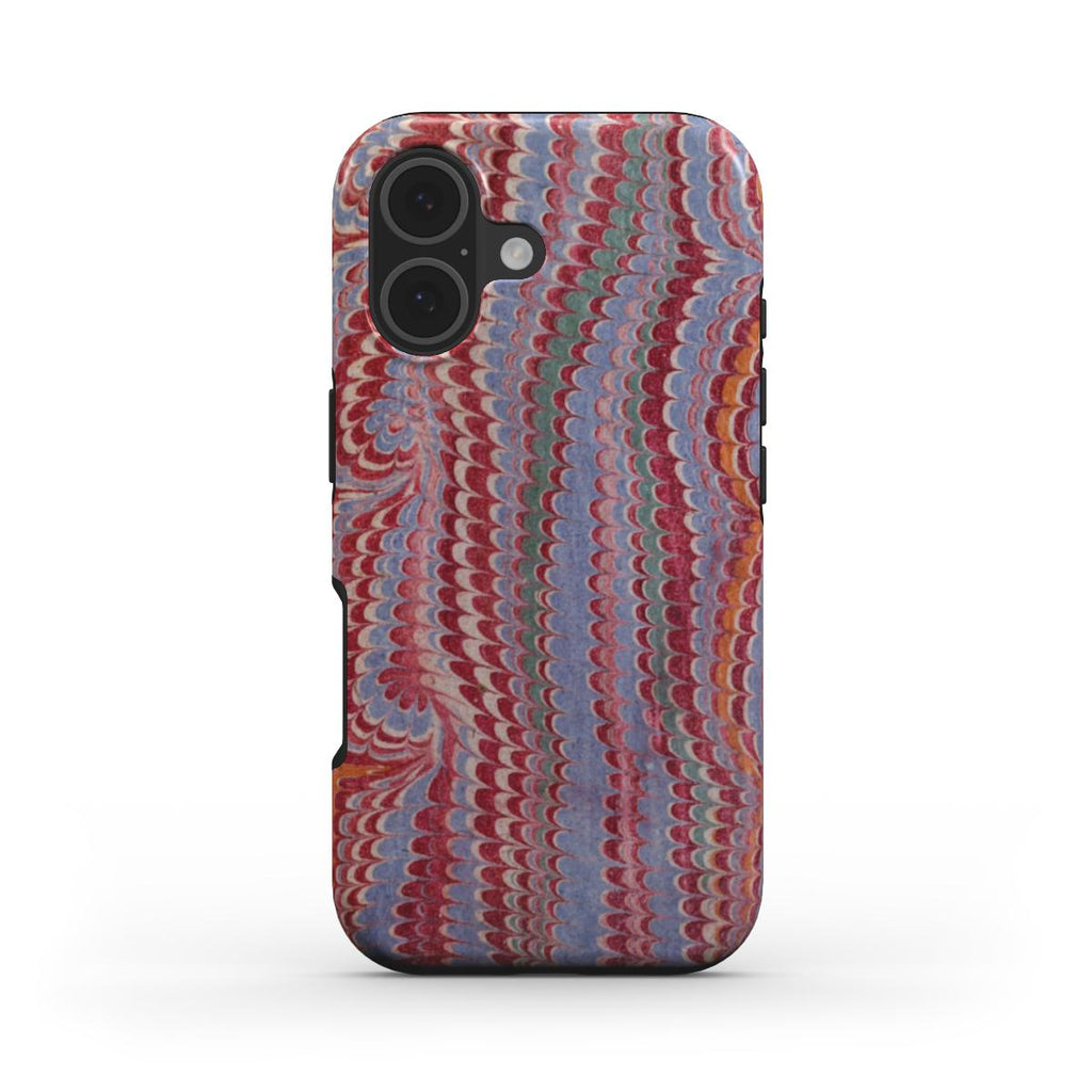 MagSafe Tough Phone Case Burgundy, Orange and Blue Vintage Marble Design