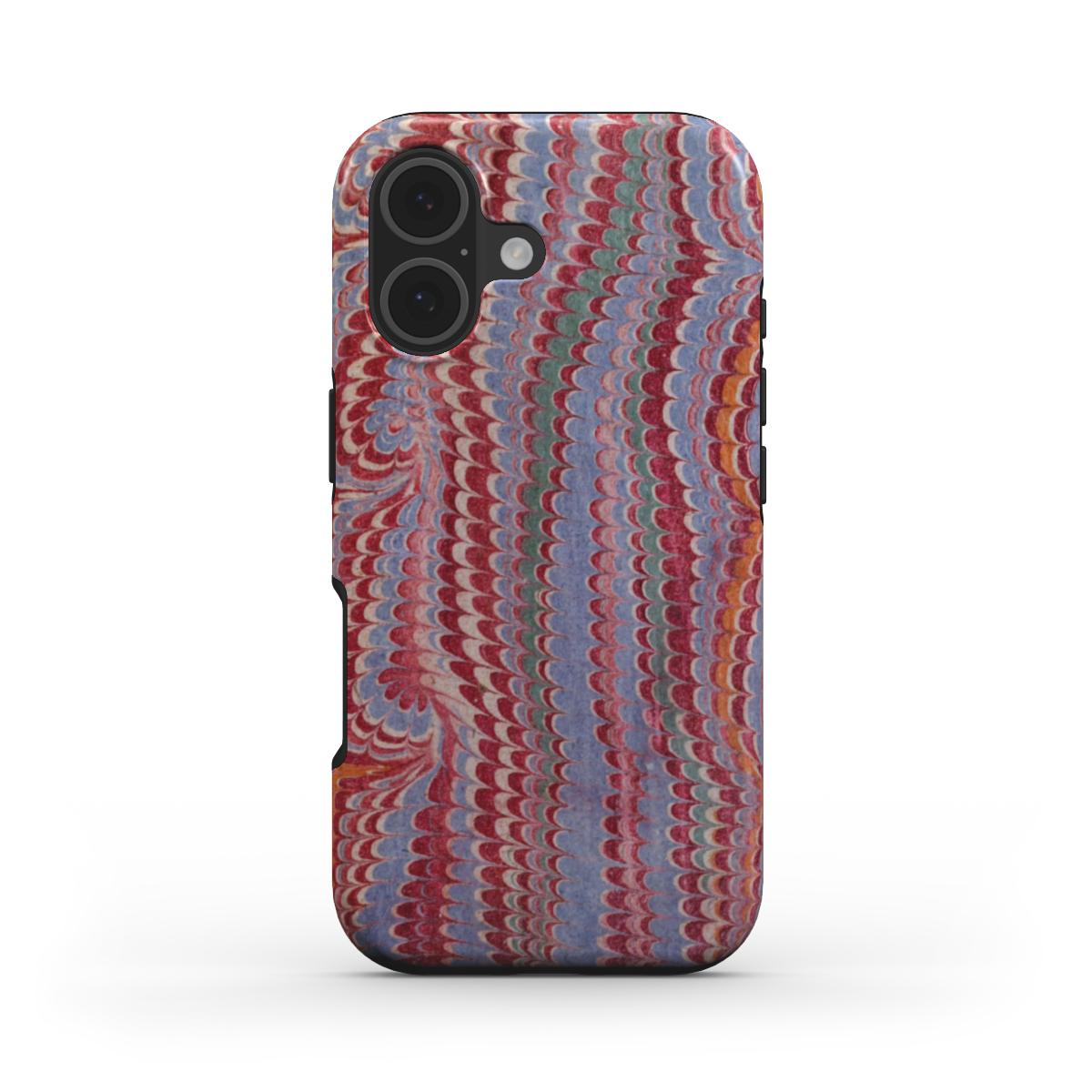 MagSafe Tough Phone Case Burgundy, Orange and Blue Vintage Marble Design