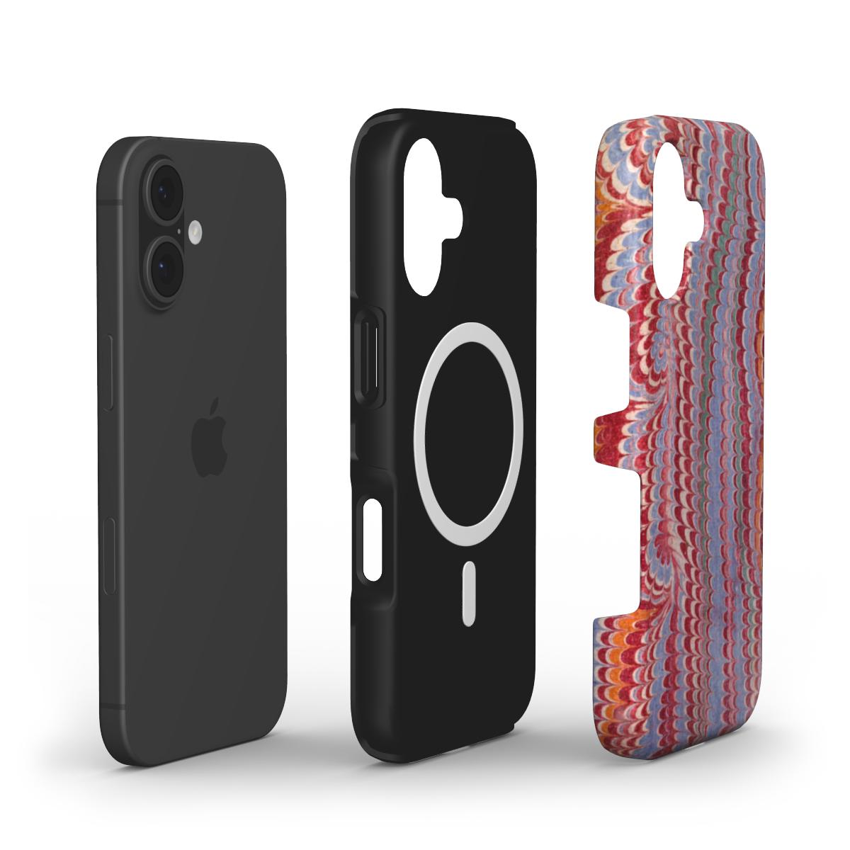 MagSafe Tough Phone Case Burgundy, Orange and Blue Vintage Marble Design