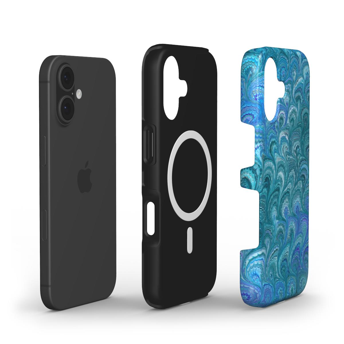 Blue + Aqua Vintage Marbled Swirl MagSafe Dual Layer MAG SAFE Phone Case