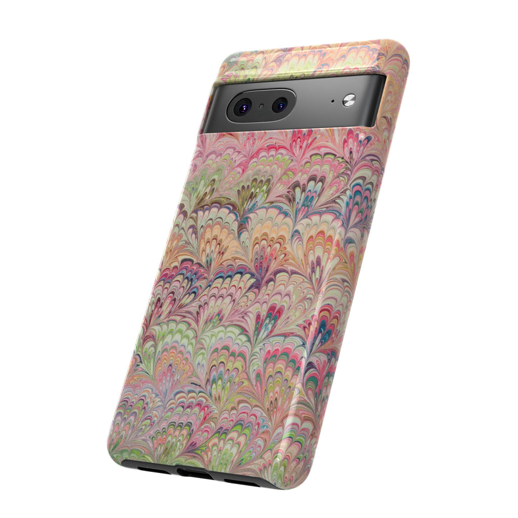 Pastel Pink + Green Feather Marbled Phone Case - Dual Layer Phone Cover