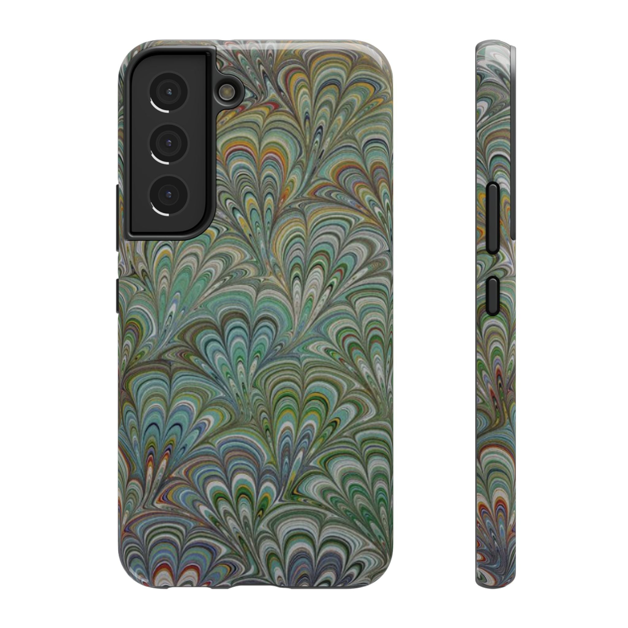 iPhone17 + All Models Phone Cases, Italian Peacock Feather Design, Stylish Impact-Resistant Shell, Protective Cover, Green Peacock Print