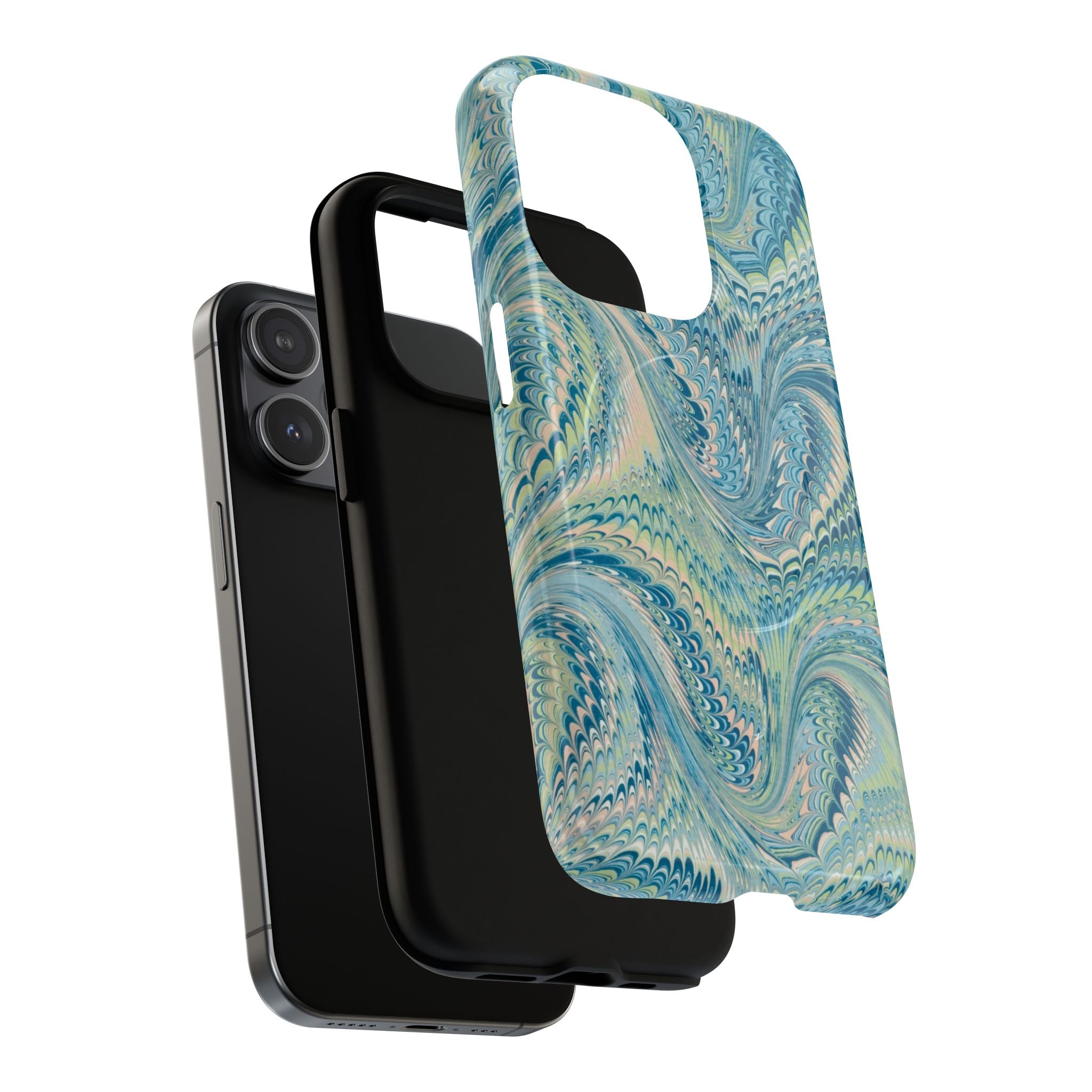 Aqua + Green Marble Phone Case - Impact-Resistant Durable - Dual Cover Design