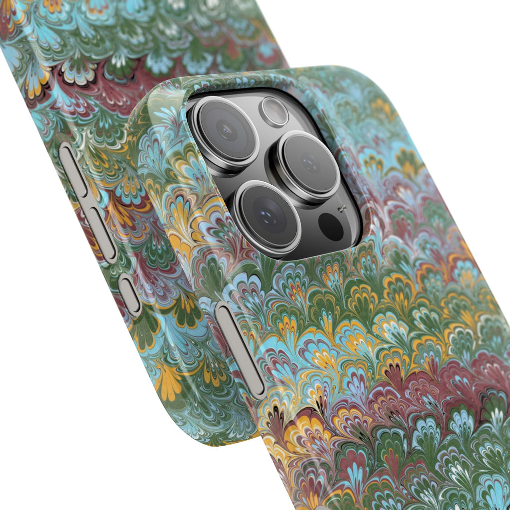 Blue, Green, Yellow Marbled Swirl - Single Layer Slim Phone Case