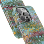 Blue, Green, Yellow Marbled Swirl - Single Layer Slim Phone Case