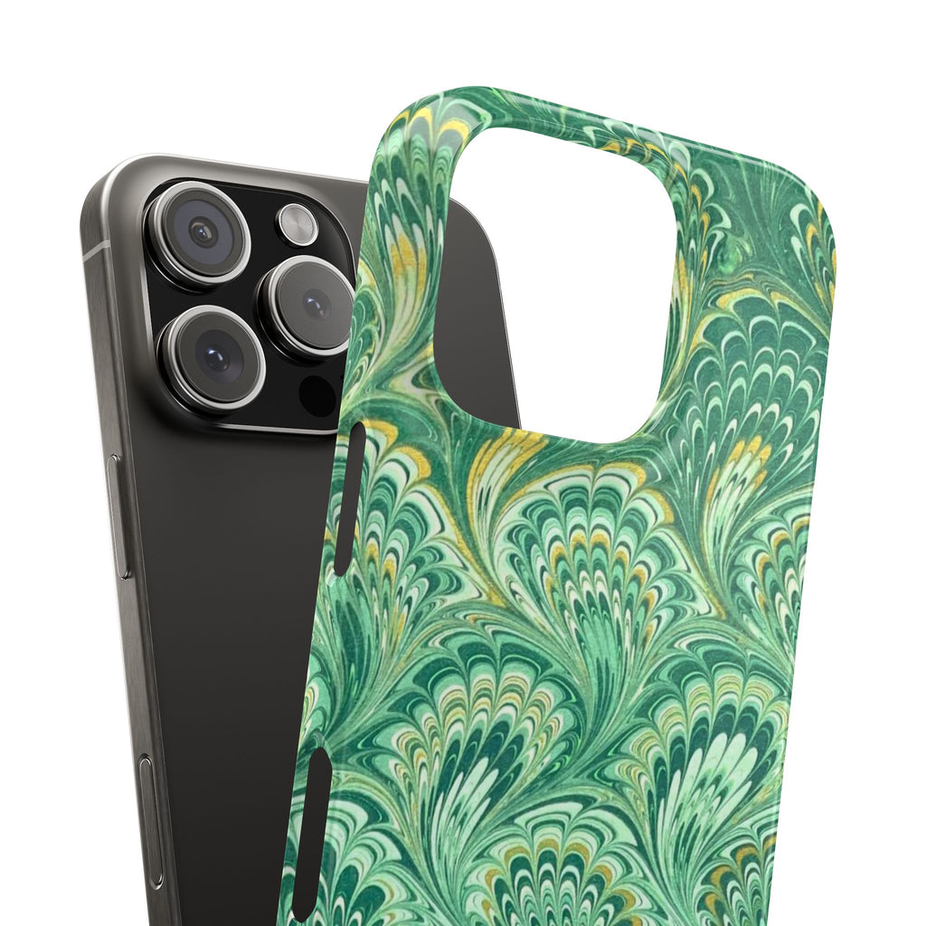 Marbled Feather Green Swirl - Single Layer Slim Phone Case