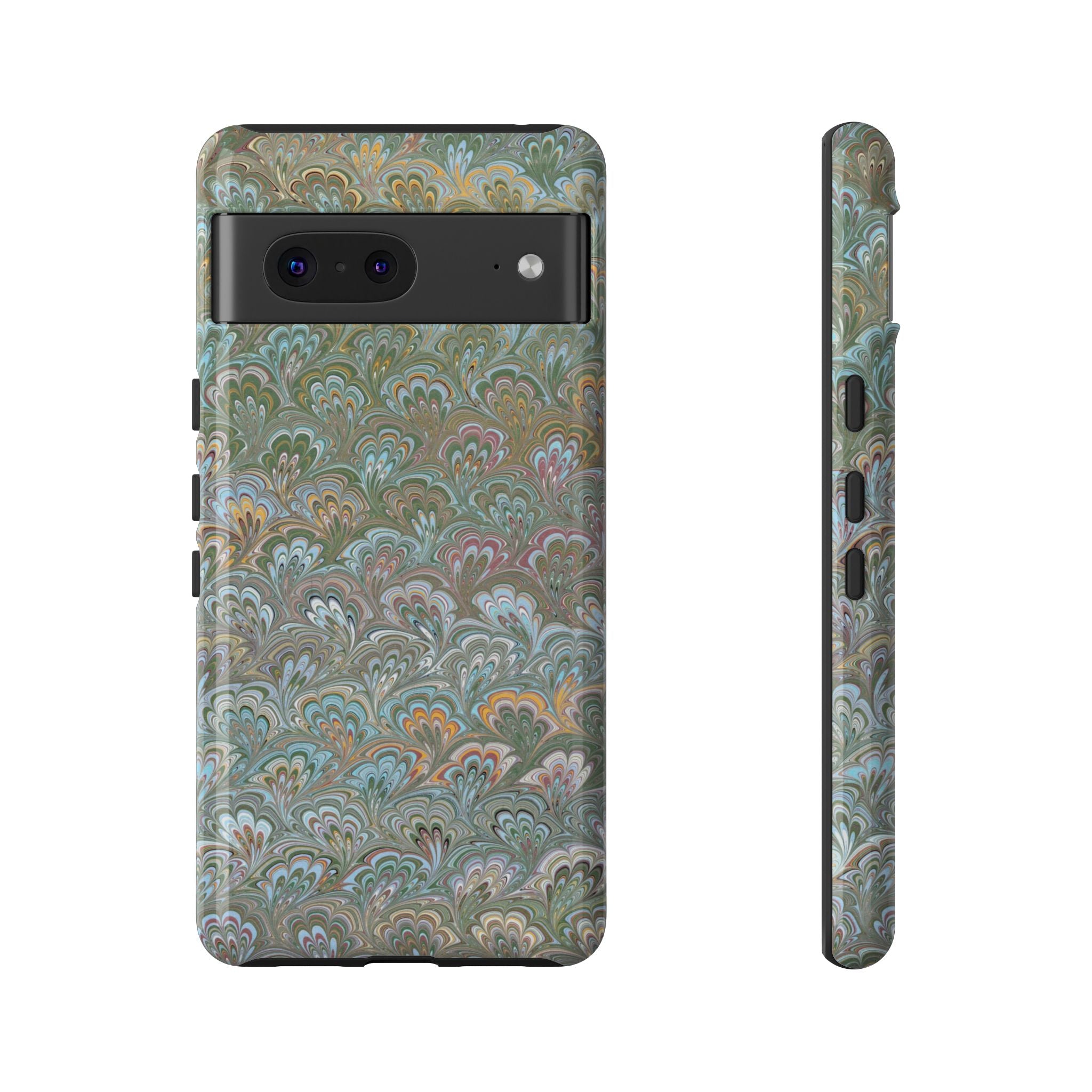 Blue and Green Feather Marbled Phone Case — Dual Layer - Tough Protective Phone Cover