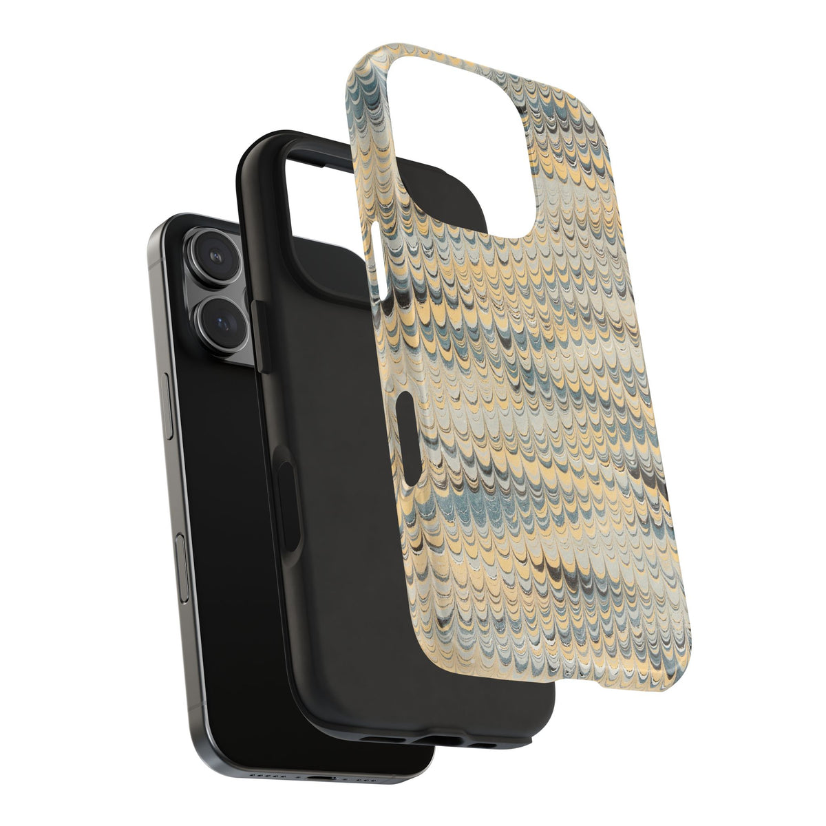 Beige + Grey Scalloped Marbled Tough Phone Case - Dual Layer