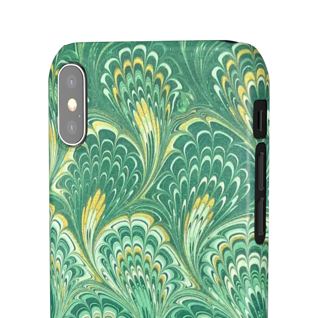 Marbled Feather Green Swirl - Single Layer Slim Phone Case
