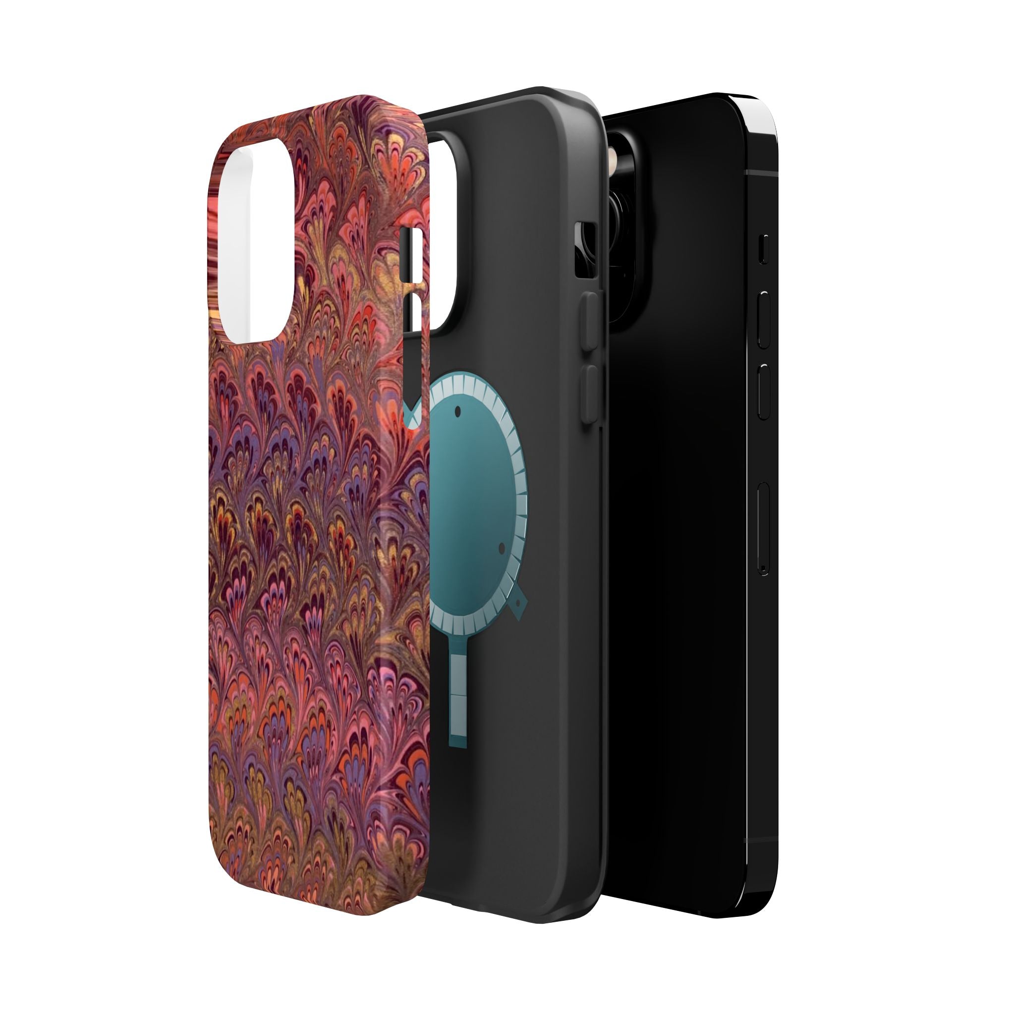 Mag Safe Marble iPhone Case - Red, Burgundy, Lavender & Gold Impact-Resistant