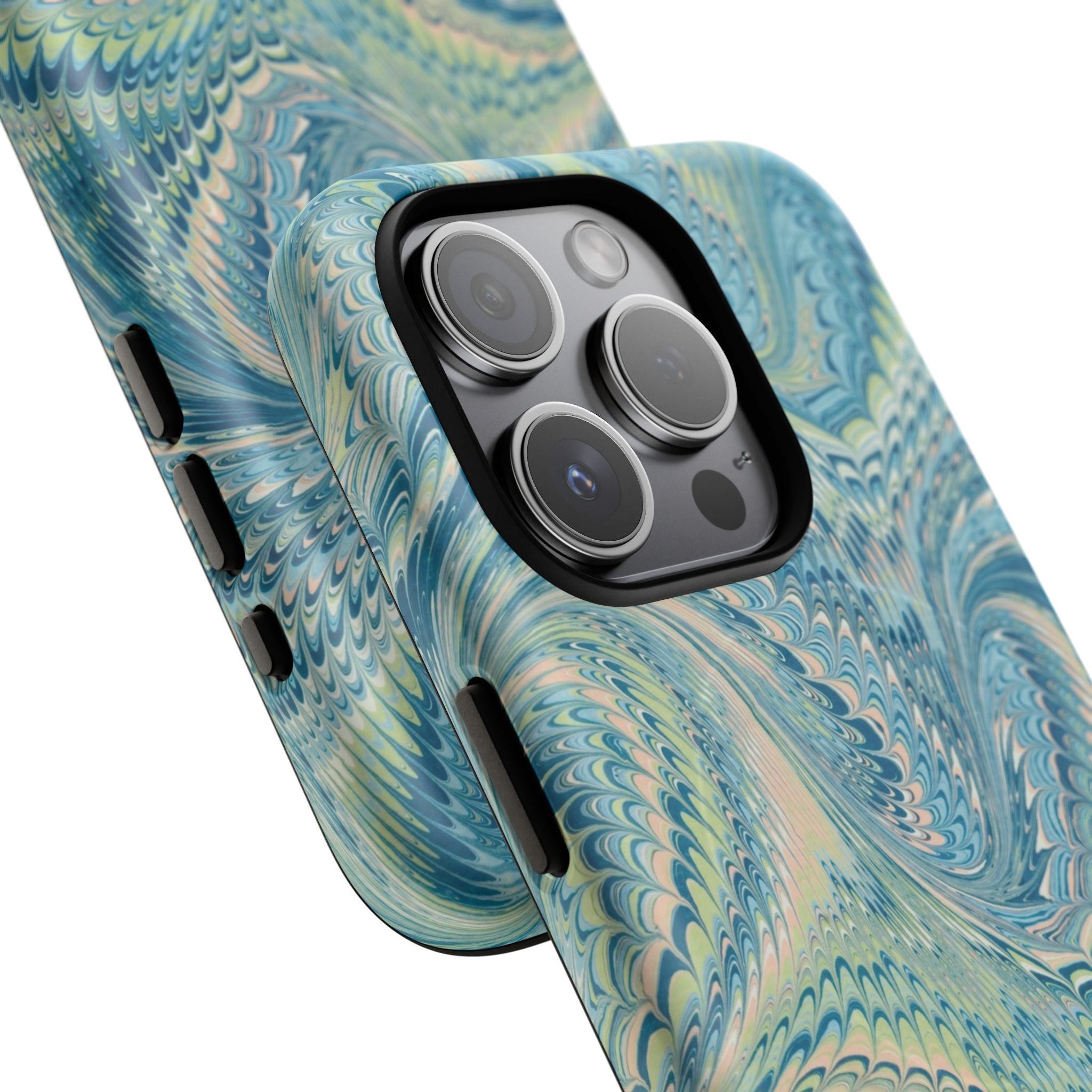 Aqua + Green Marble Phone Case - Impact-Resistant Durable - Dual Cover Design