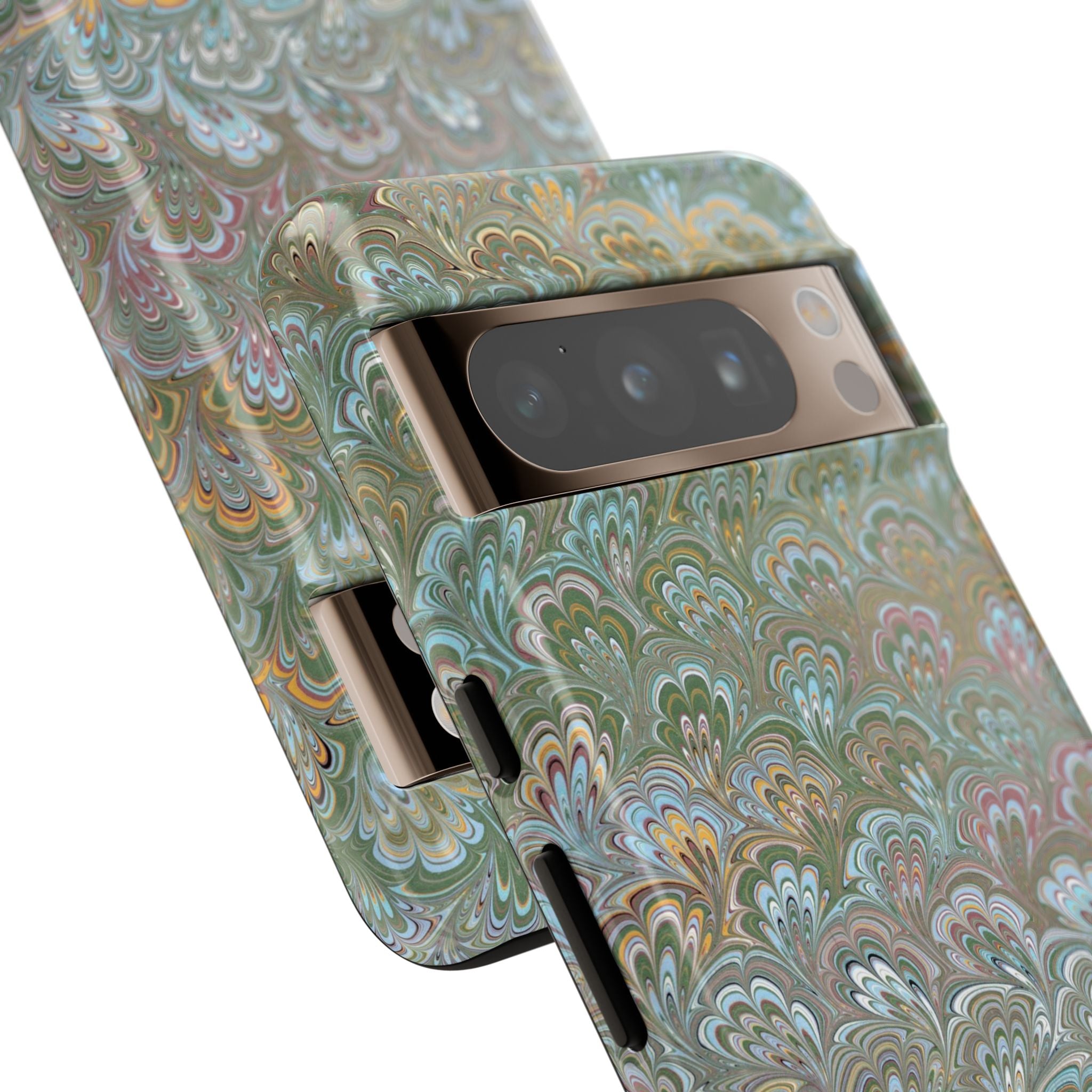 Blue and Green Feather Marbled Phone Case — Dual Layer - Tough Protective Phone Cover