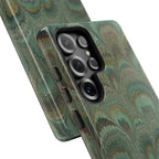Marbled Peacock Durable Phone Case - Olive Green and Brown - Matte or Glossy