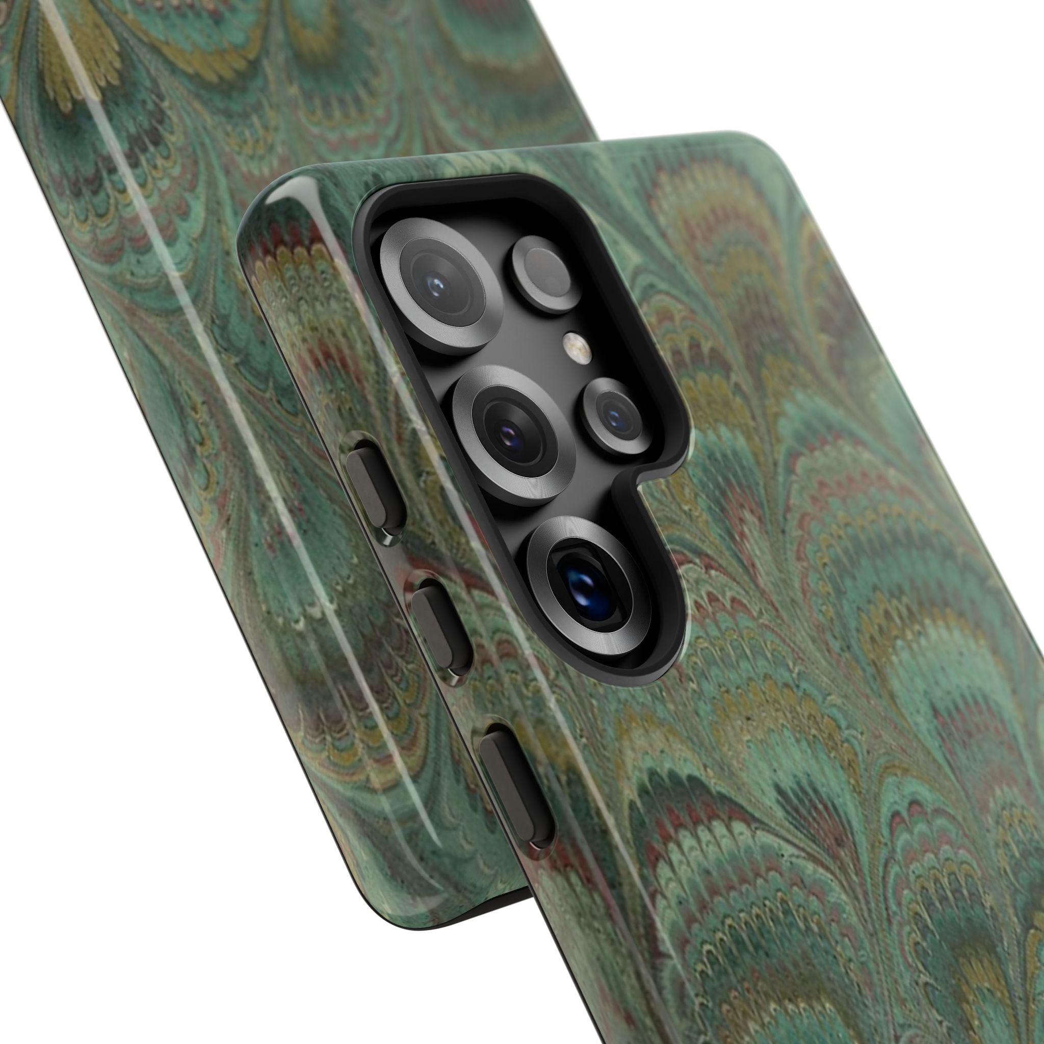 Marbled Peacock Durable Phone Case - Olive Green and Brown - Matte or Glossy