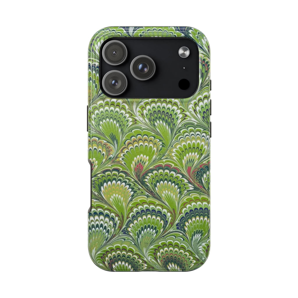 Fresh Green Florentine Marbled Peacock Feather Dual Layer Protective iPhone Cover - New FALL Favorite