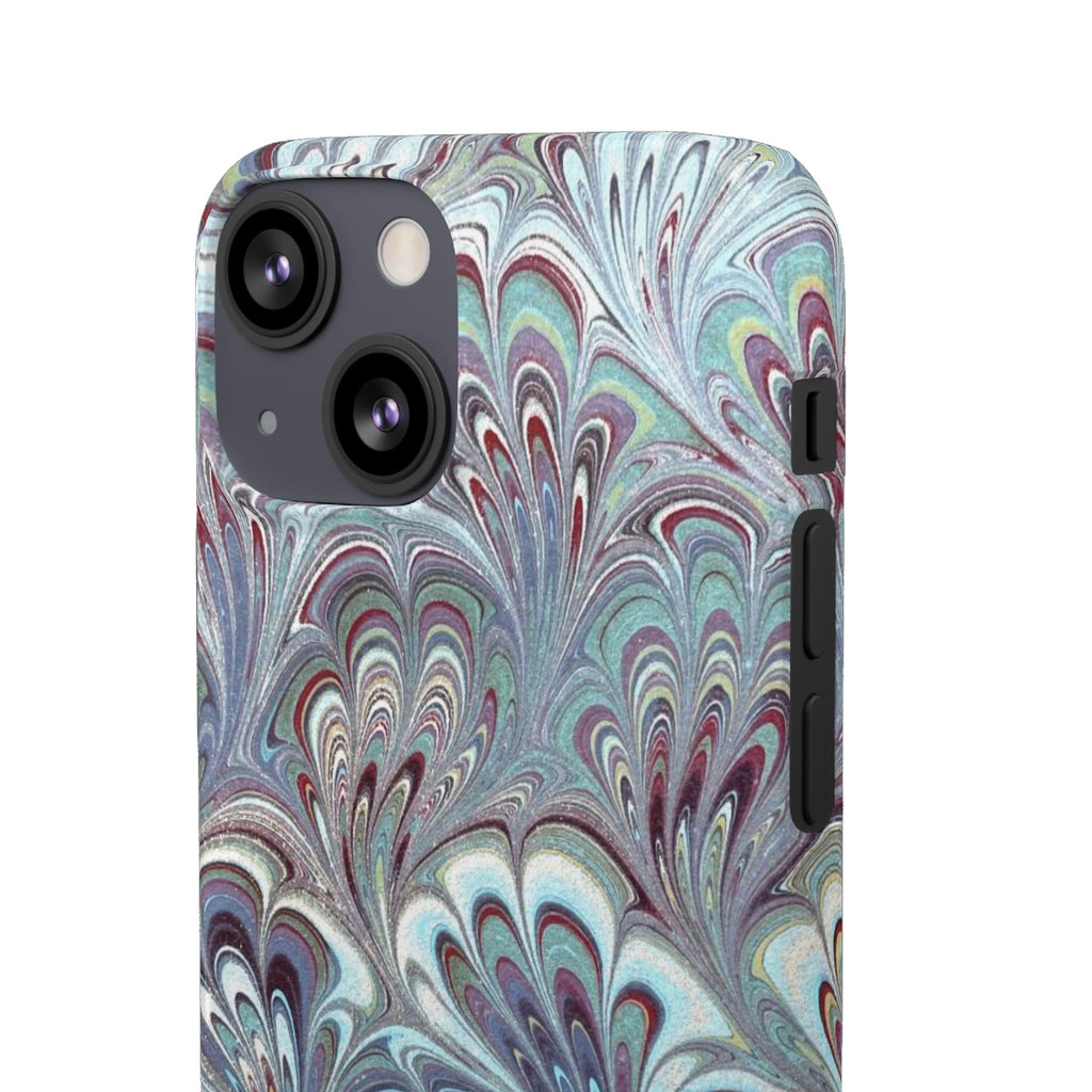 Marbled Feather Blue, White + Burgundy Swirl - Single Layer Slim Phone Case