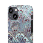 Marbled Feather Blue, White + Burgundy Swirl - Single Layer Slim Phone Case
