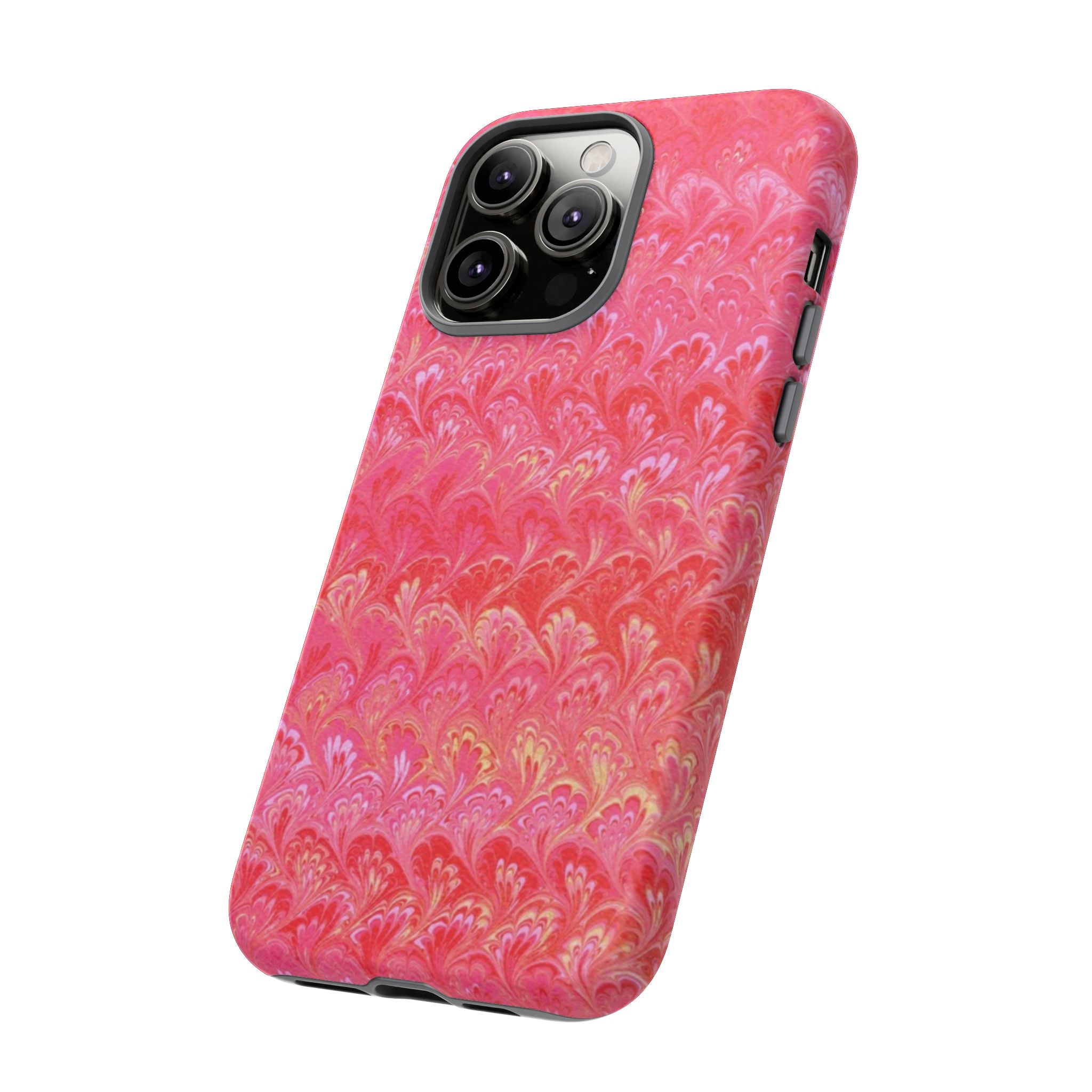 Pink and Gold Marbled Peacock Durable Phone Case - Olive Green and Brown - Matte or Glossy