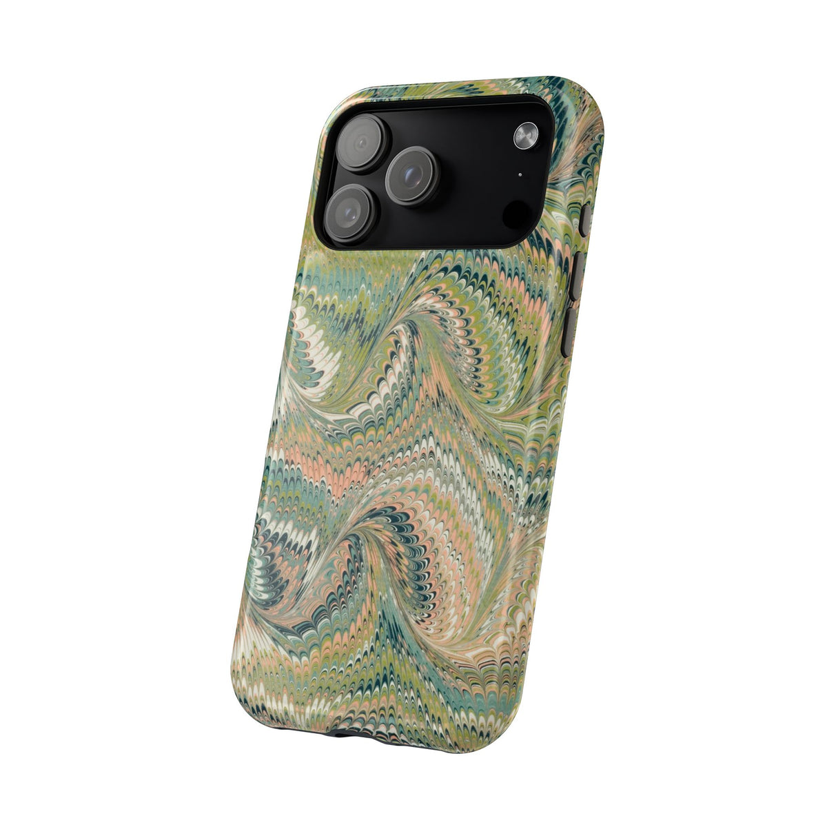 Green and Peach Swirl Florentine Marbled Magnetic MAG SAFE - Dual Layer - iPhone 18