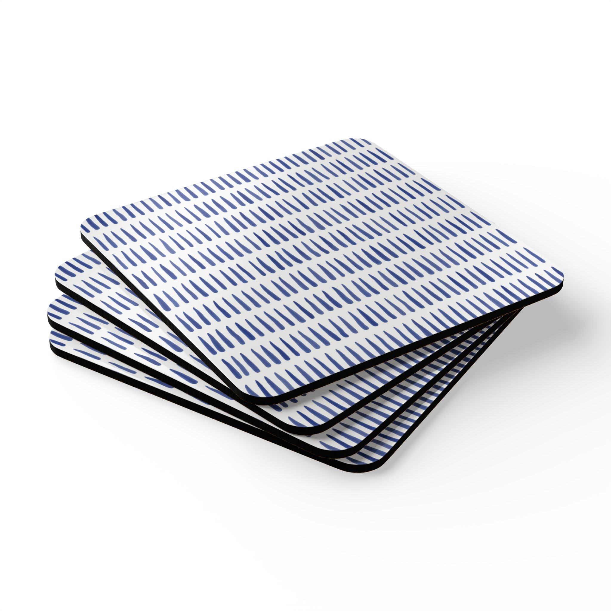 Blue Tally Pattern Cork Coaster Set - Modern Minimalist Drink Coasters (4-Pack)