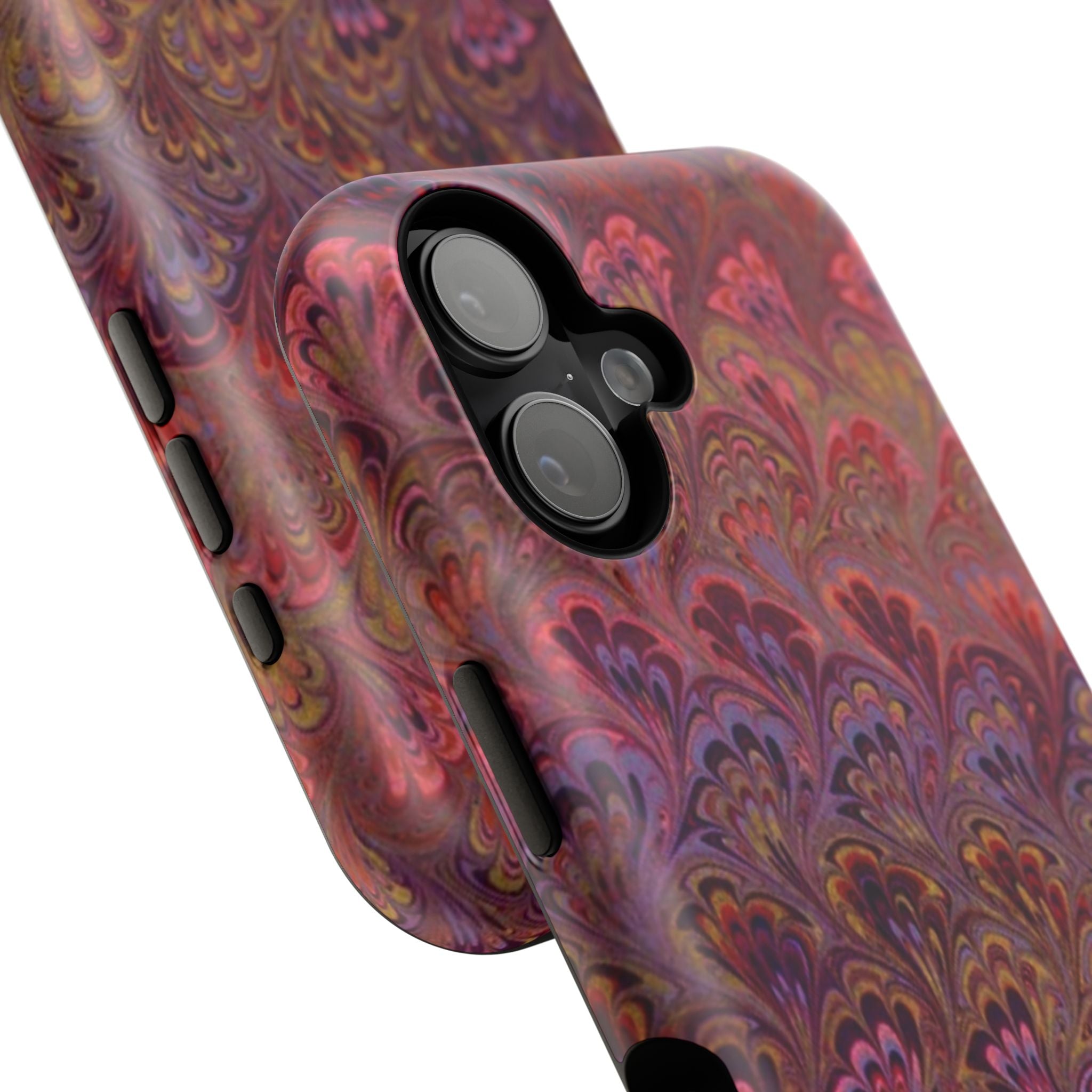 Red, Burgundy, Lavender Italian Peacock Feather Design Phone Case