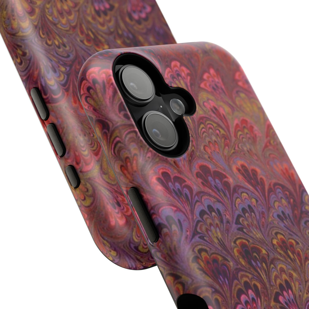 Red, Burgundy, Lavender Italian Peacock Feather Design Phone Case