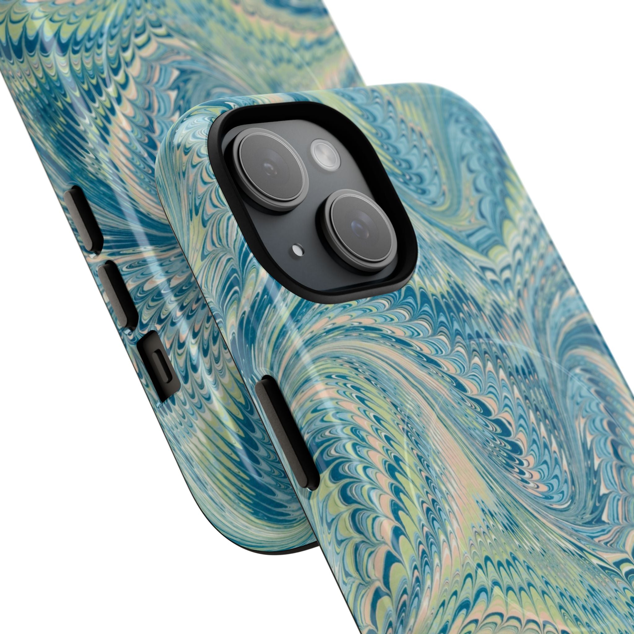 Aqua + Green Marble Phone Case - Impact-Resistant Durable - Dual Cover Design